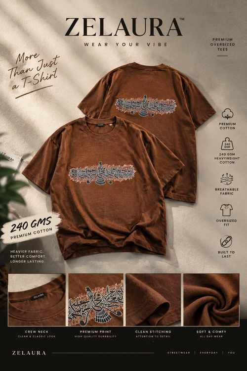 ZELAURA Persian Calligraphy Tee – product sheet front & back