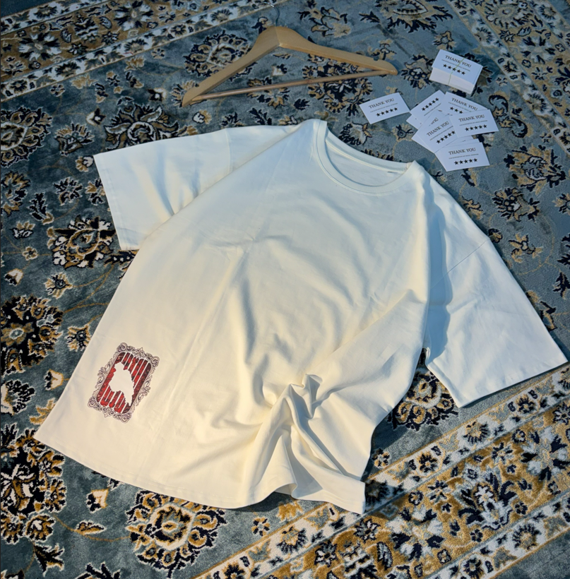 Persian Calligraphy White Oversized Tee – flat lay front graphic close
